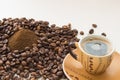 A cup of coffee, coffee beans, ground coffee Royalty Free Stock Photo