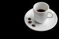 Cup of coffee and coffee beans with space for text Royalty Free Stock Photo