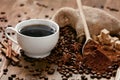 Cup Of Coffee And Coffee Beans On Table. Royalty Free Stock Photo