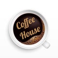 A Cup of Coffee with Coffee House tag, top view Royalty Free Stock Photo