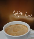 Cup of coffee with coffee time text Royalty Free Stock Photo