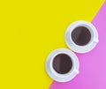Cup of coffee on a colored background delicious design