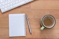 A cup of coffee, computer keyboard and ring binder on the desk Royalty Free Stock Photo