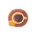 Cup of coffee with a cookie top view flat illustration. Royalty Free Stock Photo