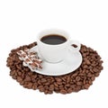 Cup with coffee, cookies and coffee beans Royalty Free Stock Photo