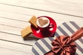 Cup of coffee, cookies and gift Royalty Free Stock Photo