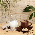 A cup of coffee with cream and jug cream Royalty Free Stock Photo