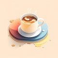 Cup of Coffee with Creativity Ideas Flowing in Summer Color, Isometric Art. Generative ai