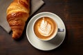 Cup of coffee and croissant. Traditional french breakfast. Generative Ai