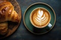 Cup of coffee and croissant. Traditional french breakfast. Generative Ai