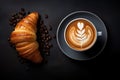 Cup of coffee and croissant. Traditional french breakfast. Generative Ai