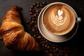 Cup of coffee and croissant. Traditional french breakfast. Generative Ai