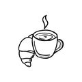 Cup of coffee and croissant vector icon