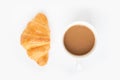 Coffee and croissant on white background