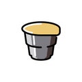 Cup of coffee or Cup of yogurt concept icon. Capacity with liquid color label. Image on culinary theme. Vector isolated Royalty Free Stock Photo