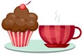Cup of coffee and cute cup cake Royalty Free Stock Photo