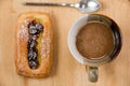 Cup of coffee and danish pastry. Royalty Free Stock Photo