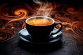 Cup of coffee on a dark background with smoke and fire, Unveil the allure of coffee or tea through macro photography. capture