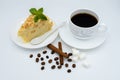 A cup of coffee and a delicious cake Royalty Free Stock Photo