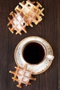 Cup of coffee with dessert waffles Royalty Free Stock Photo