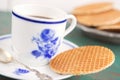 Cup of coffee with a Dutch stroopwafel cookie Royalty Free Stock Photo