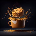 a cup of coffee exploding with a cookie on top Royalty Free Stock Photo