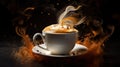 A cup of coffee with foam and steam coming out, AI Royalty Free Stock Photo