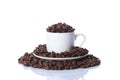 Cup of coffee full of coffee beans isolated on white background with copy space for your text Royalty Free Stock Photo