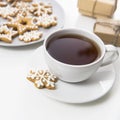 Cup of coffee with gingerbread christmas cookies Royalty Free Stock Photo