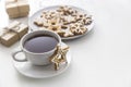 Cup of coffee with gingerbread christmas cookies Royalty Free Stock Photo