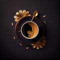 Cup of coffee on gold black
