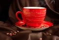 Cup of coffee, grain frame composition on silk background vintage aromatic