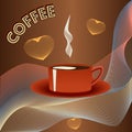 Cup of coffee with harts on abstract backgraound Royalty Free Stock Photo