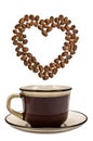 A cup of coffee with a heart of grains