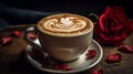 a cup of coffee with a heart and roses generated by artificial intelligence