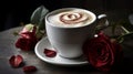 a cup of coffee with a heart and roses generated by artificial intelligence