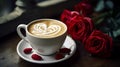 a cup of coffee with a heart and roses generated by artificial intelligence