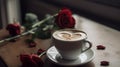 a cup of coffee with a heart and roses generated by artificial intelligence