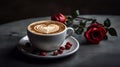 a cup of coffee with a heart and roses generated by artificial intelligence