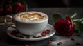 a cup of coffee with a heart and roses generated by artificial intelligence