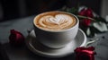 a cup of coffee with a heart and roses generated by artificial intelligence