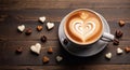 Cup of coffee with heart shape latte art on wooden background Royalty Free Stock Photo