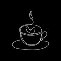 Cup of coffee with heart simple one line art. Coffee continuous line design vector illustration Royalty Free Stock Photo