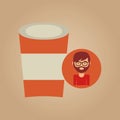 Cup coffee hipster man face icon