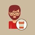 Cup coffee hipster man face icon