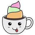 A cup of coffee ice cream kawaii drawing. doodle icon drawing