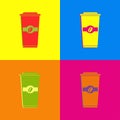 Cup coffee icon in pop art color. Collection coffee to go icon with shadow. Isolated icon street food in pop art color