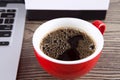 A cup of coffee on the indoor desk