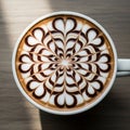 A cup of coffee with intricate latte art pattern on the surface Royalty Free Stock Photo