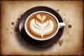 Cup of coffee with latte art on grunge paper background Royalty Free Stock Photo